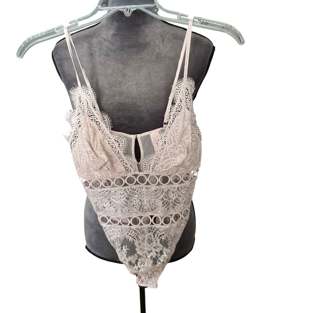 Victorias Secret Lace Bodysuit Lingerie With Sheer Mesh & Adjustable Straps In S